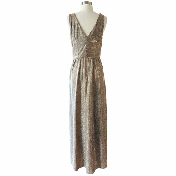 ADDISON EVENING Gold Gown Glitter Metallic Dress Sleeveless V-Neck Formal 8 NWT - Picture 3 of 15